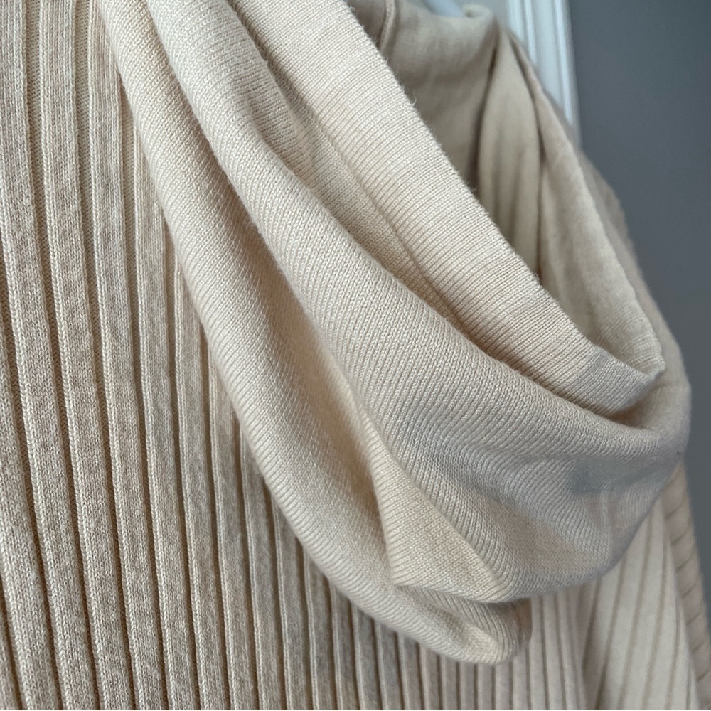 Aqua Women's XXXL Ribbed Knit Hooded Sweater Pullover Beige Drop Shoulder Loose - Picture 12 of 16